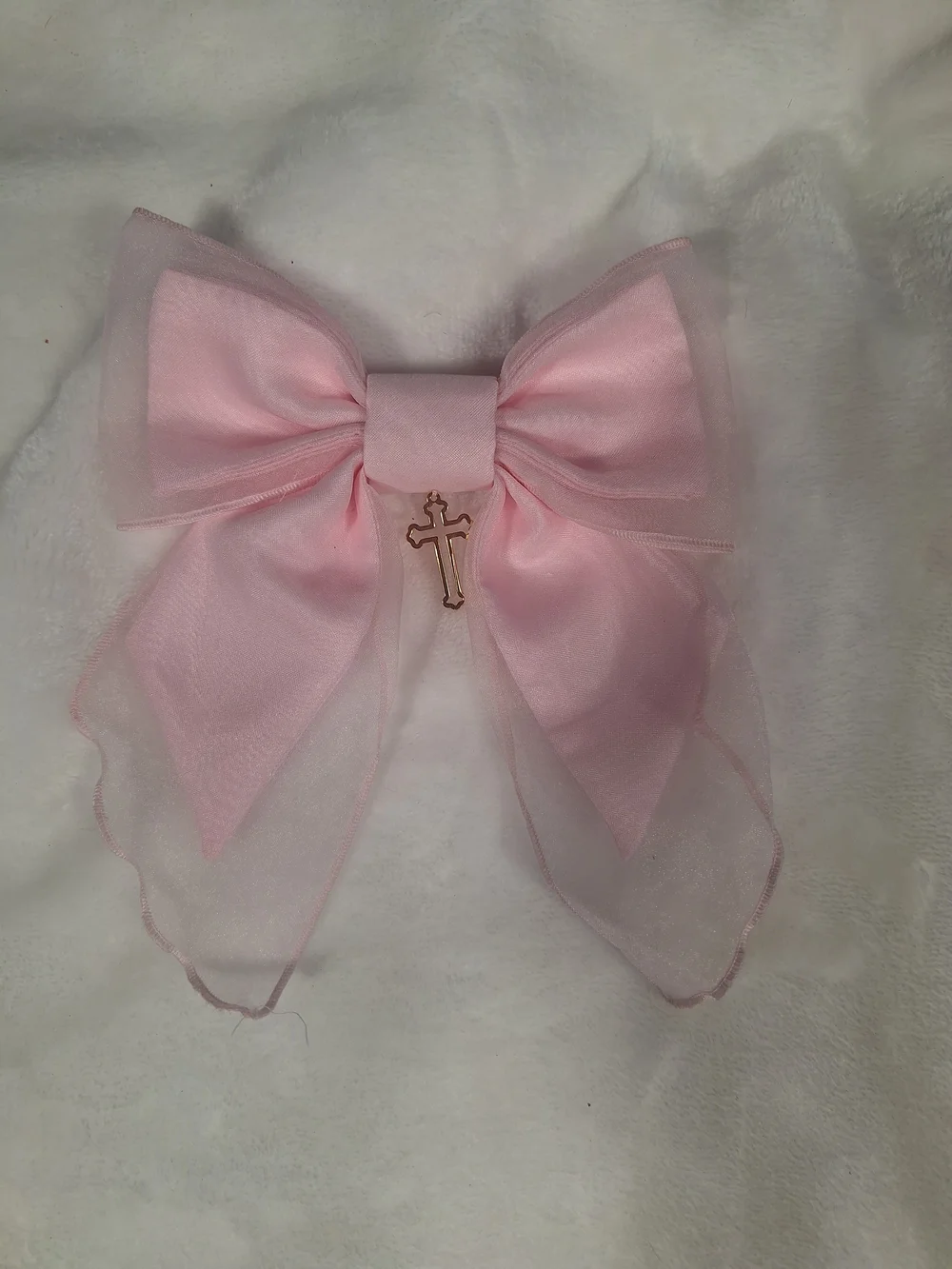 Angelic Pretty Soft Pink Sheer Ribbon Cross Hair Clip | Classic Lolita